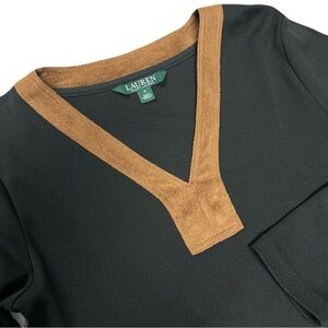 Lauren Ralph Lauren Tunic Top Long Sleeve V Neck Cotton‎ Vegan Suede Office